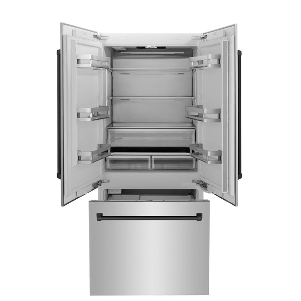 ZLINE KITCHEN & BATH Counter-Depth Autograph Edition 19.6-cu ft 3 -Door Built-In French Door Refrigerator with Ice Maker with Water Dispenser ( Stainless Steel with Matte Black Handles ) ENERGY STAR Certified