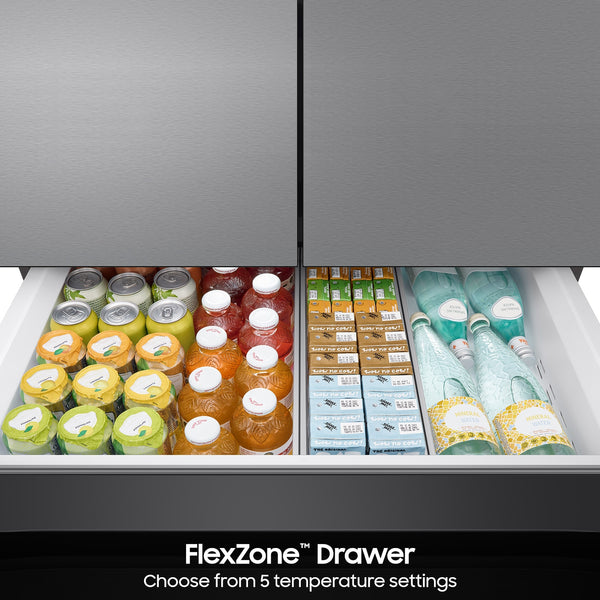 Samsung Bespoke Standard-Depth Inner Beverage Center 28.9-cu ft 4 -Door Smart Compatible French Door Refrigerator with Ice Maker with Water Dispenser ( Stainless Steel ) ENERGY STAR Certified