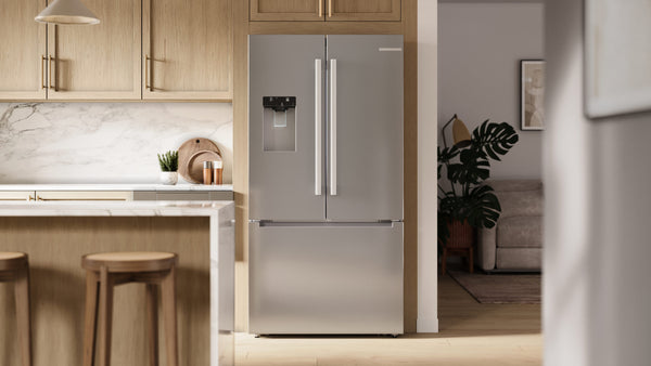 Bosch Fastest Ice Maker Standard-Depth 300 Series 26-cu ft 3 -Door Smart Compatible French Door Refrigerator with Ice Maker with Water and Ice Dispenser ( Stainless Steel ) ENERGY STAR Certified