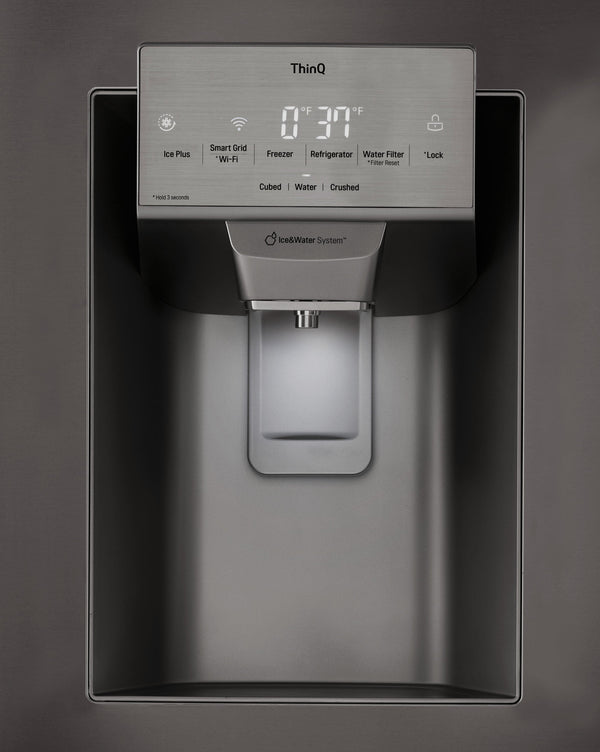 LG Standard-Depth 27.7-cu ft 3 -Door Smart Compatible French Door Refrigerator with Ice Maker with Water and Ice Dispenser ( Printproof Black Stainless Steel ) ENERGY STAR Certified