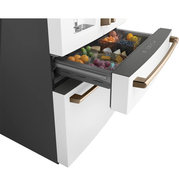 Cafe Standard-Depth 27.8-cu ft 4 -Door Smart Compatible French Door Refrigerator with Ice Maker with Water and Ice Dispenser ( Matte White ) ENERGY STAR Certified