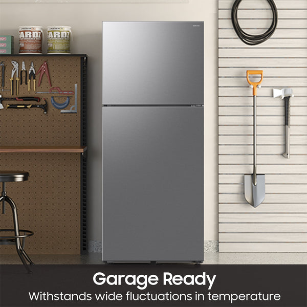 Samsung Garage Ready 17.5-cu ft Top-Freezer Refrigerator Smart Compatible with Ice Maker ( Fingerprint Resistant Stainless Steel ) Garage Ready ENERGY STAR Certified
