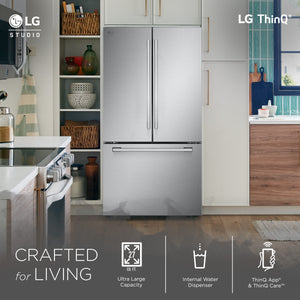 LG STUDIO Counter-Depth 26.5-cu ft 3 -Door Smart Compatible French Door Refrigerator with Ice Maker with Water Dispenser ( PrintProof Stainless Steel ) ENERGY STAR Certified