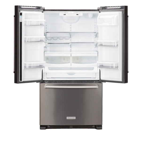 KitchenAid Standard-Depth 25.2-cu ft 3 -Door French Door Refrigerator with Ice Maker with Water Dispenser ( Black Stainless with PRINTSHIELD Finish ) ENERGY STAR Certified