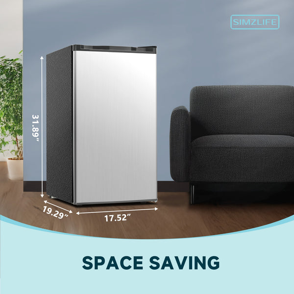 SIMZLIFE 3.2-cu ft Mini Fridge with Freezer ( Silver ) Garage Ready