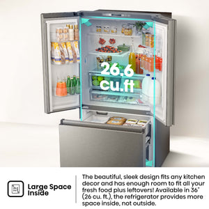 Hisense PureFlat Standard-Depth 26.6-cu ft 3 -Door French Door Refrigerator with Ice Maker with Water Dispenser ( Fingerprint resistant stainless steel ) ENERGY STAR Certified