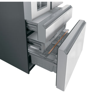 Cafe Standard-Depth Modern Glass 27.8-cu ft 4 -Door Smart Compatible French Door Refrigerator with Ice Maker with Water and Ice Dispenser ( Platinum Glass ) ENERGY STAR Certified