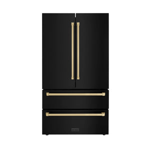 ZLINE KITCHEN & BATH Counter-Depth Autograph Edition 22.5-cu ft 4 -Door French Door Refrigerator with Ice Maker with Ice Dispenser ( Fingerprint Resistant Black Stainless Steel with Champagne Bronze accent Handles ) ENERGY STAR Certified