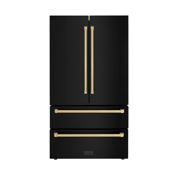 ZLINE KITCHEN & BATH Counter-Depth Autograph Edition 22.5-cu ft 4 -Door French Door Refrigerator with Ice Maker with Ice Dispenser ( Fingerprint Resistant Black Stainless Steel with Champagne Bronze accent Handles ) ENERGY STAR Certified