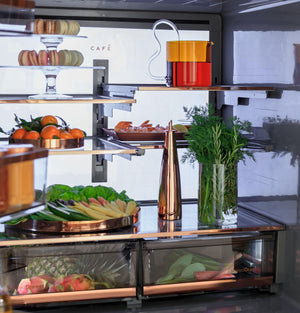 Cafe Standard-Depth Matte White with Brushed Bronze Handles 28.7-cu ft 4 -Door Smart Compatible French Door Refrigerator with Ice Maker with Water Dispenser ( Matte White ) ENERGY STAR Certified