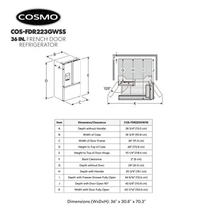 Cosmo Counter-Depth 22.4-cu ft 3 -Door French Door Refrigerator with Ice Maker with Water Dispenser ( Stainless Steel ) ENERGY STAR Certified
