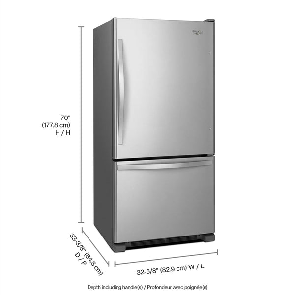 Whirlpool 22.07-cu ft Standard-Depth Bottom-Freezer Refrigerator with Ice Maker ( Stainless Steel ) ENERGY STAR Certified