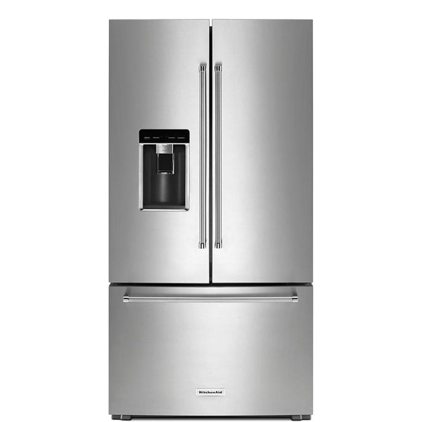 KitchenAid Counter-Depth 23.8-cu ft 3 -Door French Door Refrigerator with Ice Maker with Water and Ice Dispenser ( Stainless Steel with PRINTSHIELD Finish )