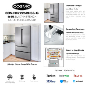 Cosmo Counter-Depth 22.5-cu ft 4 -Door French Door Refrigerator with Ice Maker ( Stainless Steel ) ENERGY STAR Certified