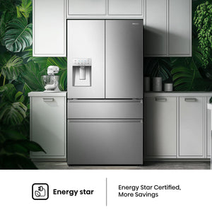 Hisense PureFlat Standard-Depth 25.6-cu ft 4 -Door Smart Compatible French Door Refrigerator with Ice Maker with Water and Ice Dispenser ( Stainless steel ) ENERGY STAR Certified