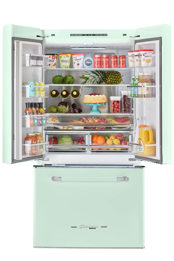 UNIQUE Classic Retro Counter-Depth 21.4-cu ft 3 -Door French Door Refrigerator with Ice Maker with Ice Dispenser ( Summer Mint Green ) ENERGY STAR Certified