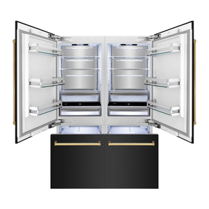 ZLINE KITCHEN & BATH Counter-Depth 32.2-cu ft 4 -Door Built-In French Door Refrigerator with Ice Maker with Water Dispenser ( Black Stainless Steel with Polished Gold accent Handles ) ENERGY STAR Certified