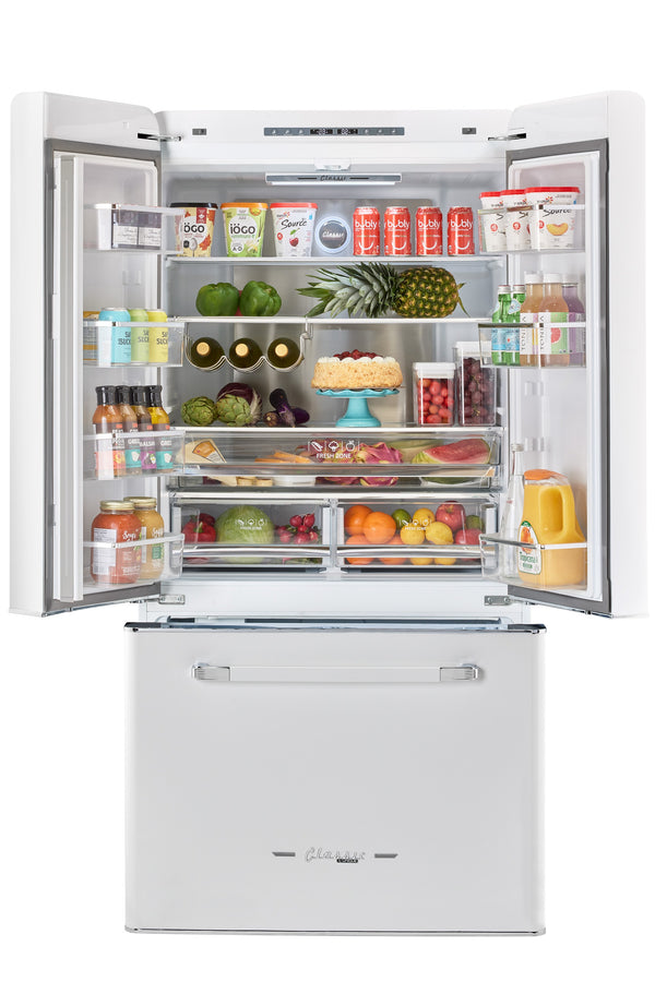 UNIQUE Classic Retro Counter-Depth 21.4-cu ft 3 -Door French Door Refrigerator with Ice Maker with Ice Dispenser ( Marshmallow White ) ENERGY STAR Certified