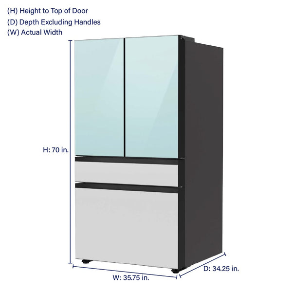 Samsung Bespoke Standard-Depth Beverage Center 28.8-cu ft 4 -Door Smart Compatible French Door Refrigerator with Dual Ice Maker with Water Dispenser and Door within Door ( Morning Blue with White Glass Panels ) ENERGY STAR Certified