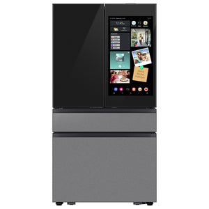 Samsung Bespoke Counter-Depth Family Hub 22.5-cu ft 4 -Door Smart Compatible French Door Refrigerator with Dual Ice Maker with Water Dispenser and Door within Door ( Charcoal Glass Top with Stainless Steel Bottom Panels ) ENERGY STAR Certified