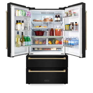 ZLINE KITCHEN & BATH Counter-Depth Autograph Edition 22.5-cu ft 4 -Door French Door Refrigerator with Ice Maker with Ice Dispenser ( Fingerprint Resistant Black Stainless Steel with Champagne Bronze accent Handles ) ENERGY STAR Certified