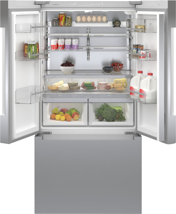 Bosch Counter-Depth 22-cu ft 3 -Door Smart Compatible French Door Refrigerator with Ice Maker with Ice Dispenser ( Stainless Steel ) ENERGY STAR Certified