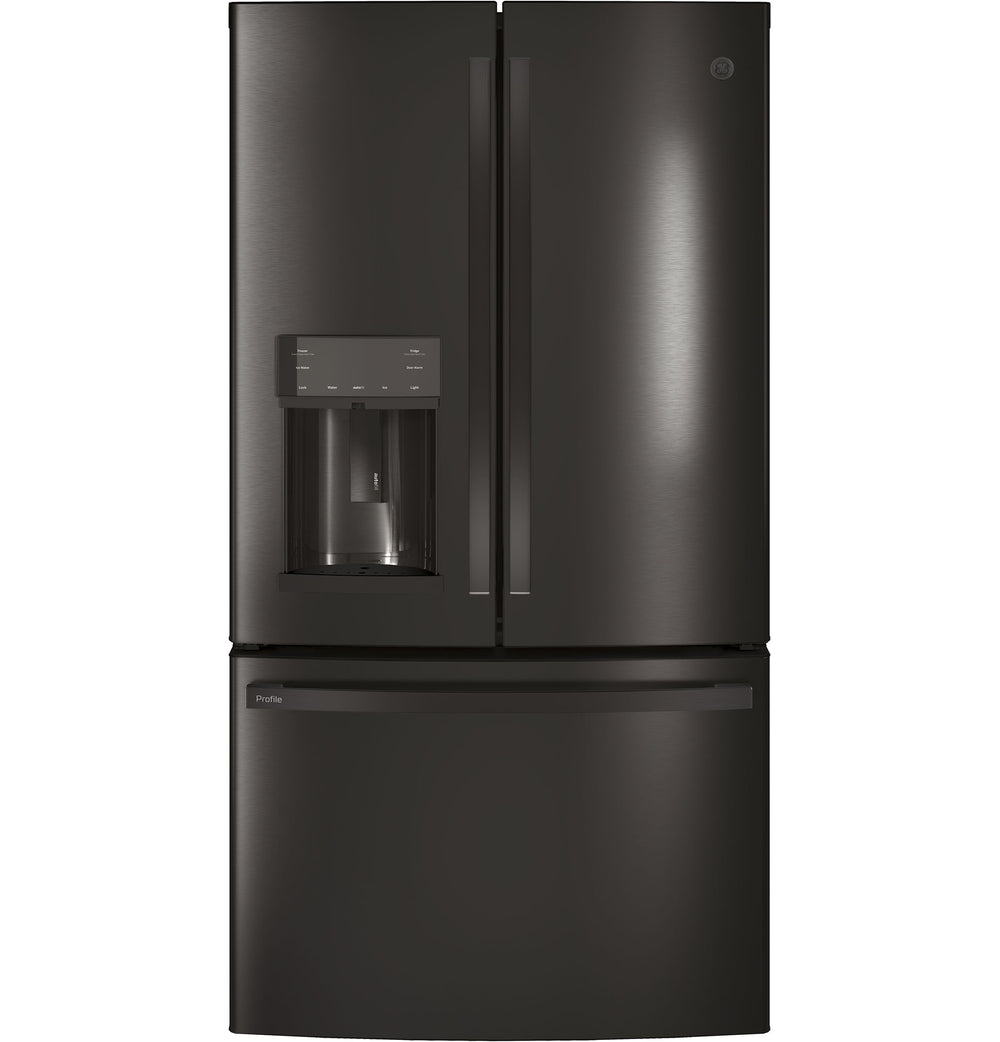 GE Profile Counter-Depth 22.2-cu ft 3 -Door French Door Refrigerator with Ice Maker with Water and Ice Dispenser ( Black Stainless ) ENERGY STAR Certified