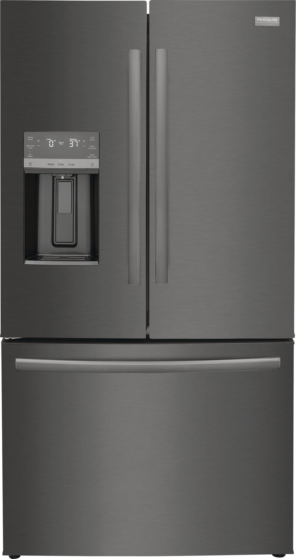 Frigidaire Gallery Counter-Depth 22.6-cu ft 3 -Door French Door Refrigerator with Dual Ice Maker with Water and Ice Dispenser ( Fingerprint Resistant Black Stainless Steel ) ENERGY STAR Certified