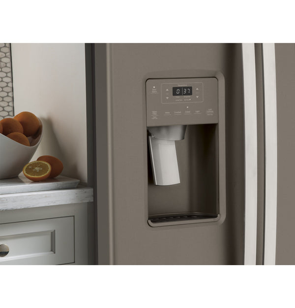 GE 21.8-cu ft Counter-Depth Side-by-Side Refrigerator with Ice Maker ,Water and Ice Dispenser ( Slate )