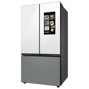 Samsung Bespoke Standard-Depth Family Hub 29.8-cu ft 3 -Door Smart Compatible French Door Refrigerator with Dual Ice Maker with Water Dispenser and Door within Door ( White Glass Top with Matte Grey Glass Bottom Panel ) ENERGY STAR Certified