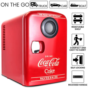 Coca-Cola 4L Cooler/Warmer w/ Bluetooth Speaker 0.14-cu ft Mini Fridge ( Red, Black )