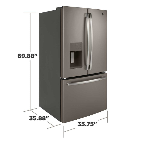 GE Standard-Depth 25.6-cu ft 3 -Door French Door Refrigerator with Ice Maker with Water and Ice Dispenser ( Slate ) ENERGY STAR Certified