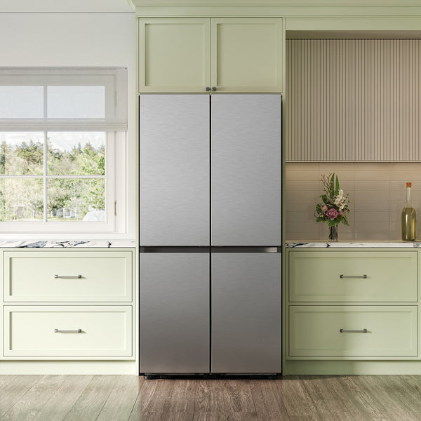 Samsung Bespoke Counter-Depth Beverage Center 23.5-cu ft 4 -Door Smart Compatible French Door Refrigerator with Dual Ice Maker with Water Dispenser and Door within Door ( Stainless Steel ) ENERGY STAR Certified