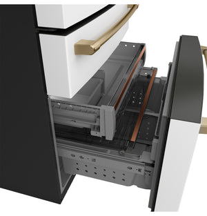 Cafe Standard-Depth Matte White with Brushed Bronze Handles 28.7-cu ft 4 -Door Smart Compatible French Door Refrigerator with Ice Maker with Water Dispenser ( Matte White ) ENERGY STAR Certified