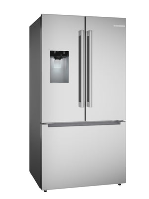 Bosch Fastest Ice Maker Standard-Depth 300 Series 26-cu ft 3 -Door Smart Compatible French Door Refrigerator with Ice Maker with Water and Ice Dispenser ( Stainless Steel ) ENERGY STAR Certified