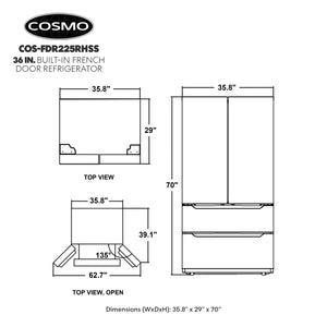 Cosmo Counter-Depth 22.5-cu ft 4 -Door French Door Refrigerator with Ice Maker ( Stainless steel ) ENERGY STAR Certified