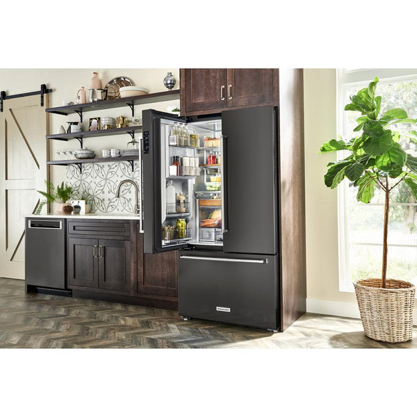 KitchenAid Counter-Depth 23.8-cu ft 3 -Door French Door Refrigerator with Ice Maker with Water and Ice Dispenser ( Black Stainless Steel with PRINTSHIELD Finish )