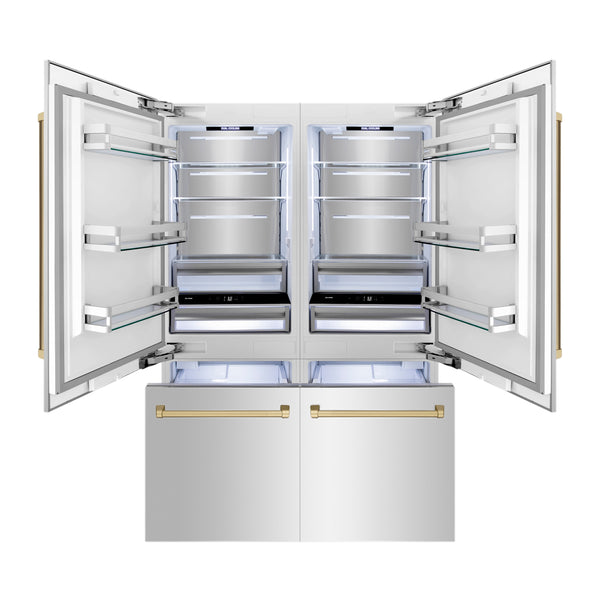 ZLINE KITCHEN & BATH Counter-Depth Autograph Edition 32.2-cu ft 4 -Door Built-In French Door Refrigerator with Ice Maker with Water Dispenser ( Stainless Steel with Champagne Bronze Handles ) ENERGY STAR Certified