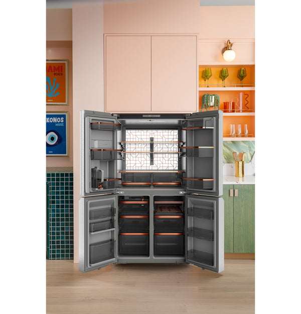 Cafe Standard-Depth 27.4-cu ft 4 -Door Smart Compatible French Door Refrigerator with Ice Maker with Water Dispenser ( Platinum Glass ) ENERGY STAR Certified