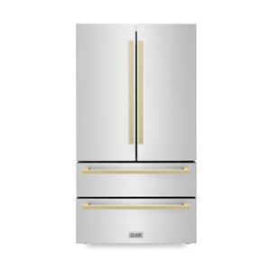 ZLINE KITCHEN & BATH Counter-Depth 22.5-cu ft 4 -Door French Door Refrigerator with Ice Maker ( Stainless Steel with flat Champagne Bronze Accent Handles ) ENERGY STAR Certified