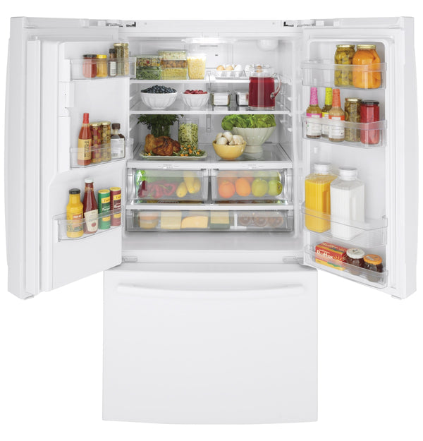 GE Standard-Depth 25.6-cu ft 3 -Door French Door Refrigerator with Ice Maker with Water and Ice Dispenser ( White ) ENERGY STAR Certified