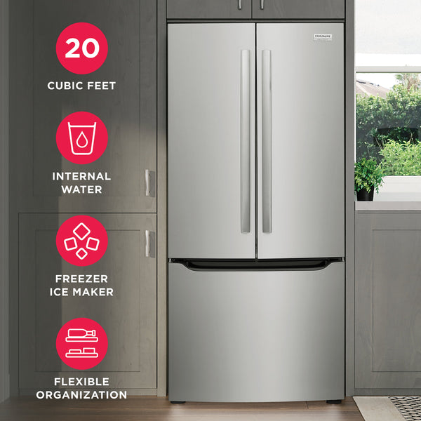 Frigidaire Gallery Standard-Depth 20-cu ft 3 -Door French Door Refrigerator with Ice Maker with Water Dispenser ( Smudge-Proof Stainless Steel ) ENERGY STAR Certified