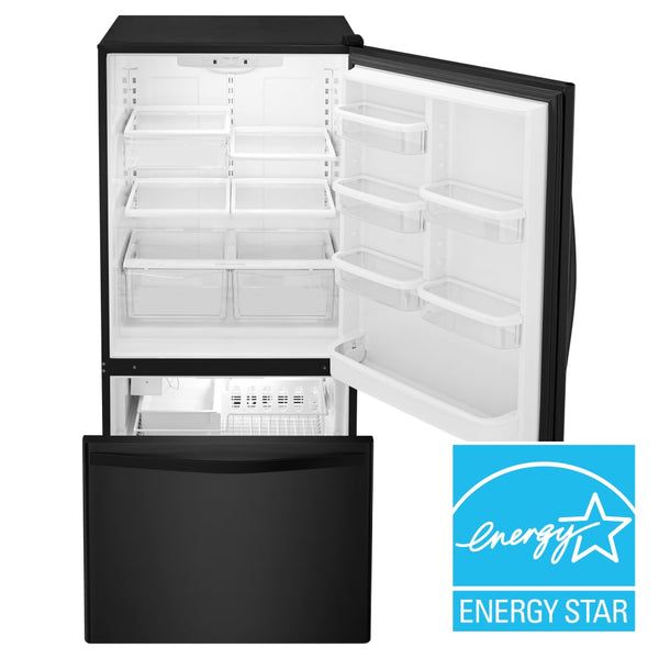 Whirlpool 22.07-cu ft Standard-Depth Bottom-Freezer Refrigerator with Ice Maker ( Black ) ENERGY STAR Certified