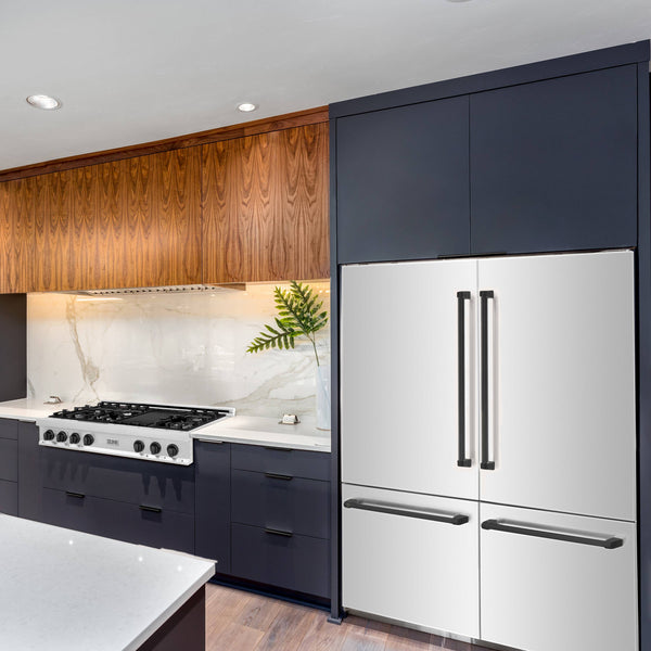 ZLINE KITCHEN & BATH Counter-Depth Autograph Edition 32.2-cu ft 4 -Door Built-In French Door Refrigerator with Dual Ice Maker with Water Dispenser ( Stainless Steel with Matte Black Handles ) ENERGY STAR Certified