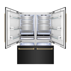 ZLINE KITCHEN & BATH Counter-Depth 32.2-cu ft 4 -Door Built-In French Door Refrigerator with Ice Maker with Water Dispenser ( Black Stainless Steel with Champagne Bronze accent Handles ) ENERGY STAR Certified