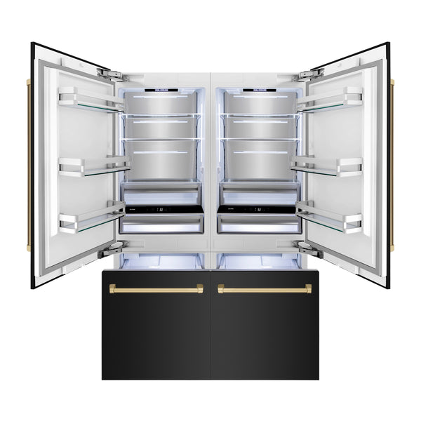 ZLINE KITCHEN & BATH Counter-Depth 32.2-cu ft 4 -Door Built-In French Door Refrigerator with Ice Maker with Water Dispenser ( Black Stainless Steel with Champagne Bronze accent Handles ) ENERGY STAR Certified