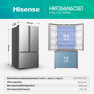 Hisense PureFlat Standard-Depth 26.6-cu ft 3 -Door French Door Refrigerator with Ice Maker with Water Dispenser ( Fingerprint resistant stainless steel ) ENERGY STAR Certified