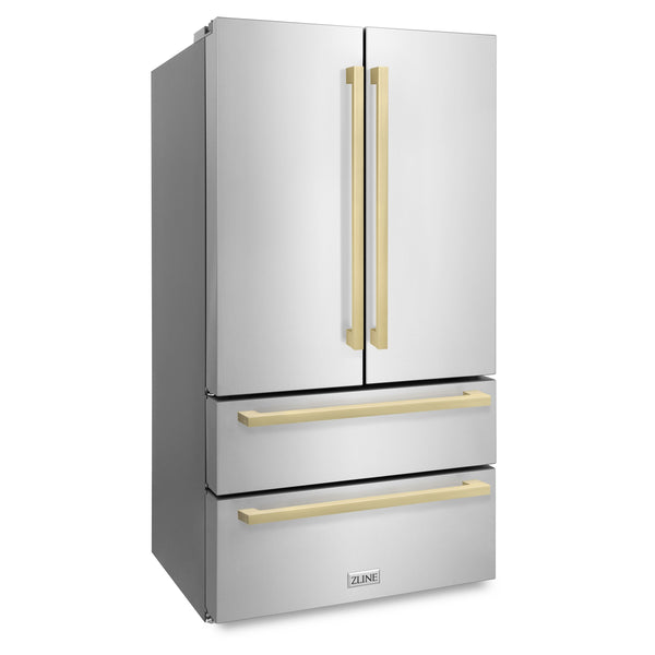 ZLINE KITCHEN & BATH Counter-Depth 22.5-cu ft 4 -Door French Door Refrigerator with Ice Maker ( Stainless Steel with flat Champagne Bronze Accent Handles ) ENERGY STAR Certified