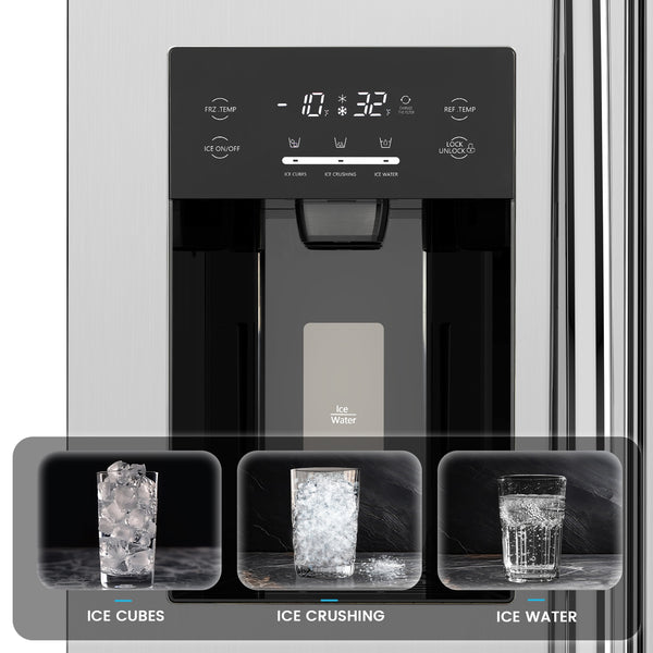 COWSAR 20.01-cu ft Counter-Depth Side-by-Side Refrigerator with Ice Maker ,Water and Ice Dispenser ( Silver )