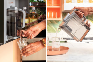 Cafe Counter-Depth 22.9-cu ft 4 -Door Smart Compatible French Door Refrigerator with Ice Maker with Water Dispenser ( Platinum Glass ) ENERGY STAR Certified